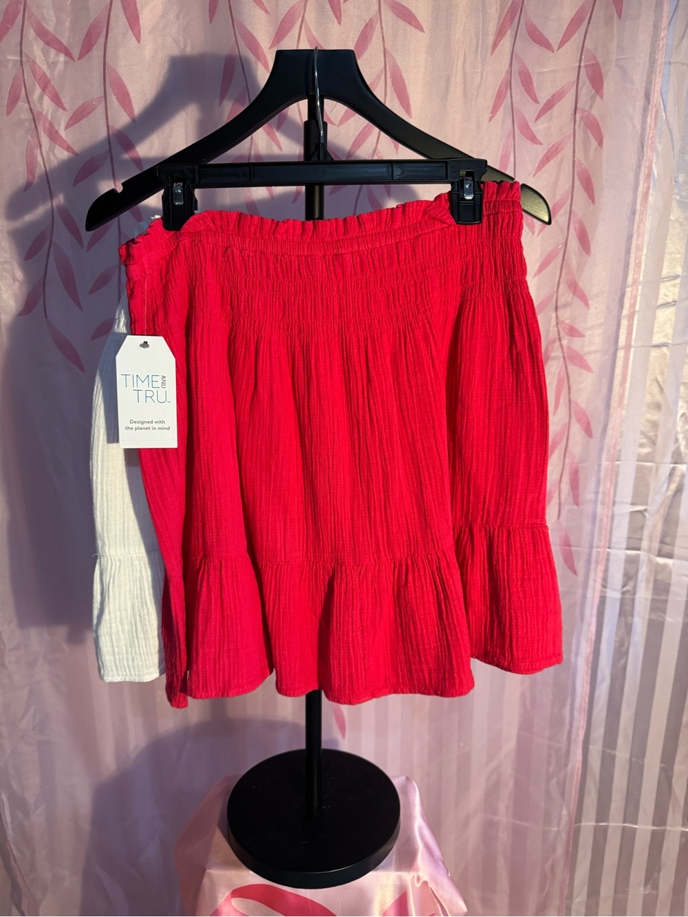 Time and Tru Red Smocked Ruffle Mini Skirt and Off White